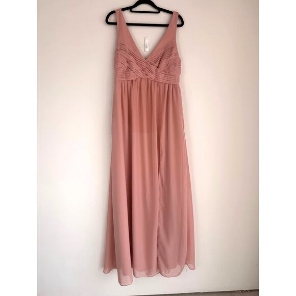 Birdy Grey Blush Pink Chiffon Maxi Dress Sleeveless V-Neck Size M - Picture 2 of 8